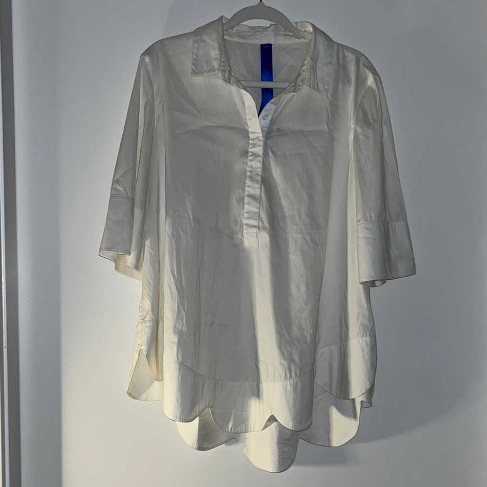 Kit and Ace Cream Blouse with Scalloped Hem